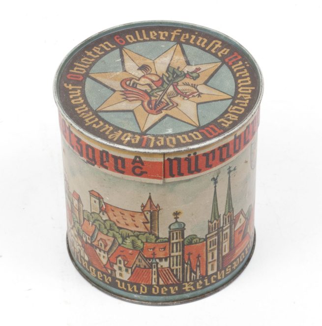 Nürnberg die Stadt der Reichsparteitage metallic box Nürnberger Lebkuchen Haeberlein Metzger AG - rare