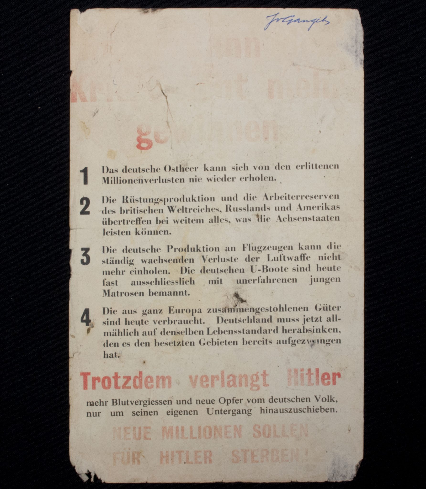 (Pamphlet) British Leaflet for Germany with leaflet code G 10 ''Für Führer und Vaterland'' (1942)