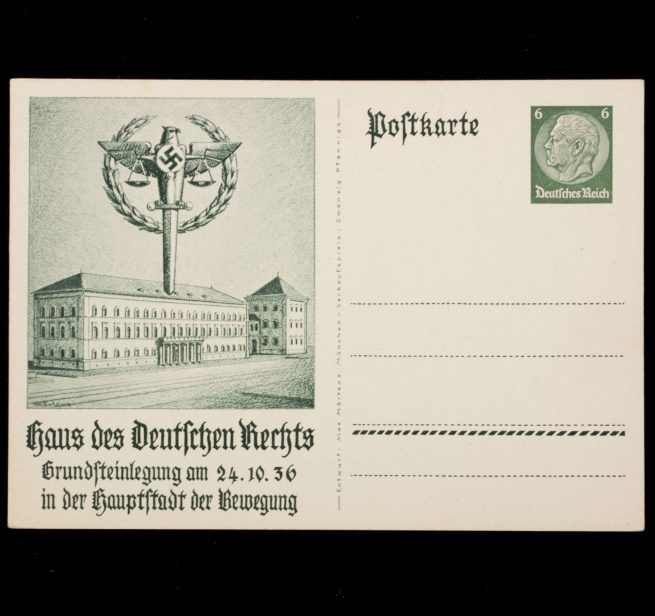 (Postcard) Haus des Deutschen rechts. Grundsteinlegung am 24.10.36 in der Hauptstadt der Bewegung