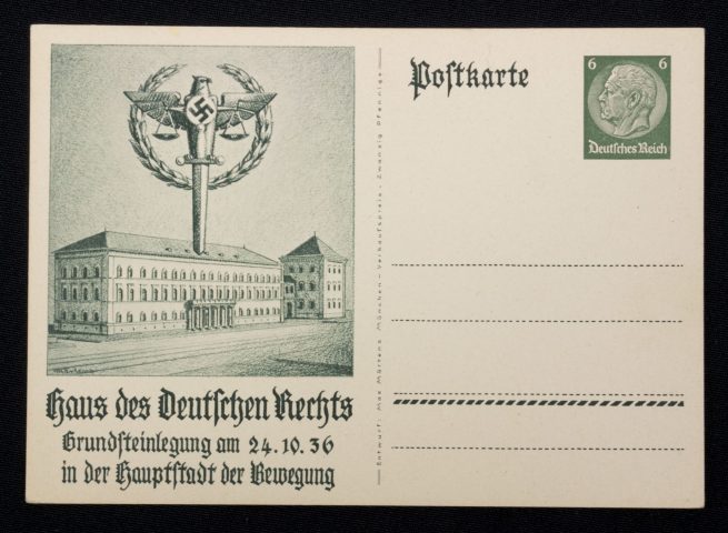 (Postcard) Haus des Deutschen rechts. Grundsteinlegung am 24.10.36 in der Hauptstadt der Bewegung
