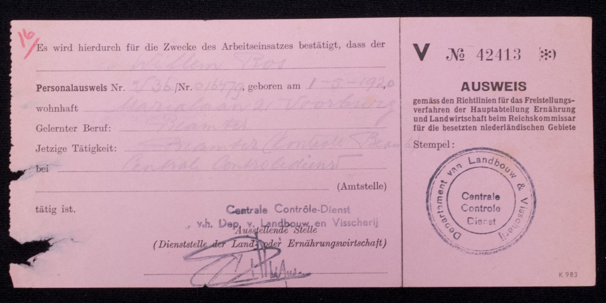 (Document) Arbeitseinsatz Voorburg (Stalag stamped)
