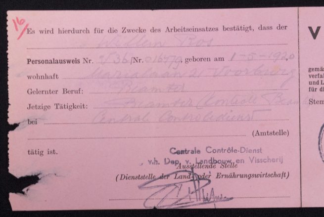 (Document) Arbeitseinsatz Voorburg (Stalag stamped)