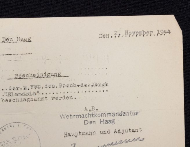 (Document) Bescheinigung Fahrrad Den Haag November 1944