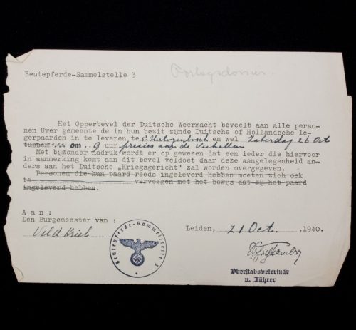 (Document) Beutepferde-Sammelstelle 3 - Leiden October 1941