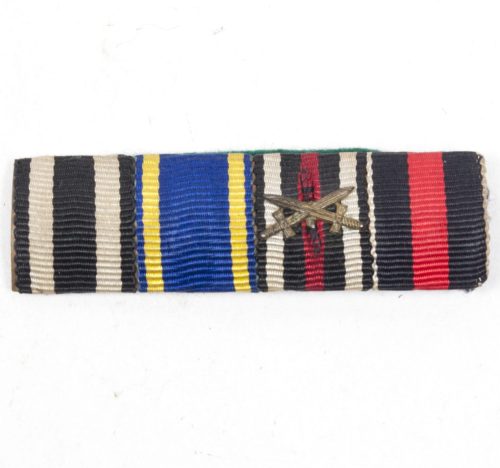 German WW1WWII ribbon with Ek2 + Braunschweig Kriegsverdienstkreuz + Frontkämpfer Ehrenkreuz + Sudetenmedaille