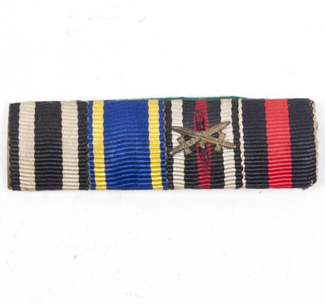 German WW1WWII ribbon with Ek2 + Braunschweig Kriegsverdienstkreuz + Frontkämpfer Ehrenkreuz + Sudetenmedaille