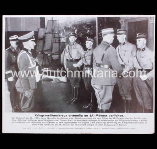 German WWII Bilderkasten paper SS photo Kriegsverdienstkreuz erstmalig an SA.-Männer verliehen (24x19 cm) - rare