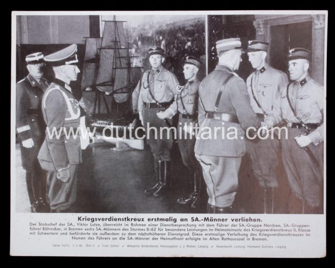 German WWII Bilderkasten paper SS photo Kriegsverdienstkreuz erstmalig an SA.-Männer verliehen (24x19 cm) - rare