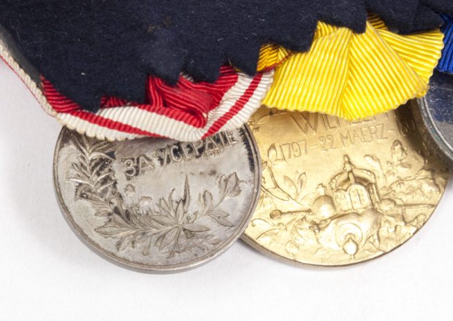 German medalbar with FEK, Treue Dienst medal, Zentenarenmedaille 1897, Imperial Russian Silver Medal For Zeal (Tsar Nicholas II)