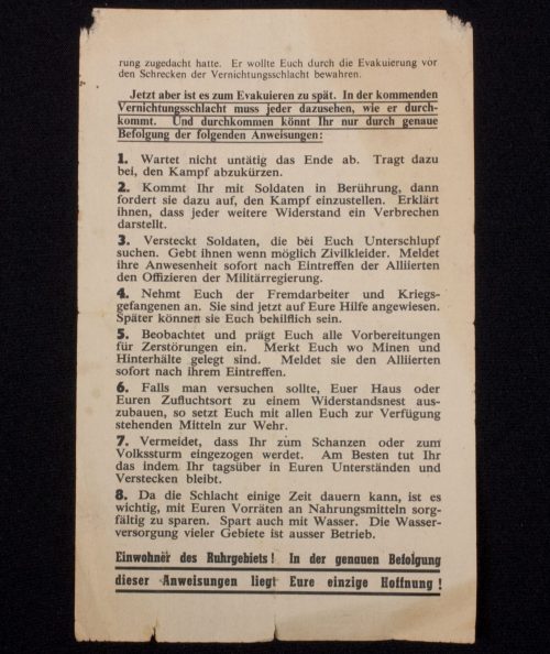 (Pamphlet) An die Zivilbevölkerung des eingekesselten Ruhrgebiets!