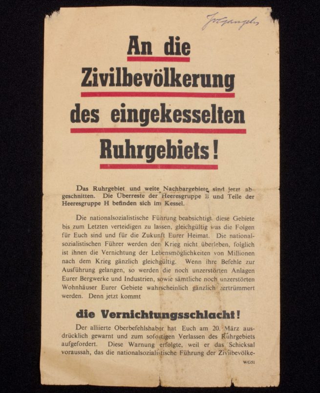 (Pamphlet) An die Zivilbevölkerung des eingekesselten Ruhrgebiets!