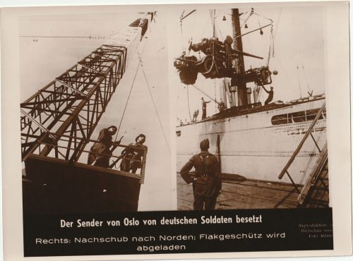(Pressphoto) Der Sender von Oslo von deutschen Soldaten besetzt Nachschub nach Norden Flakgeschütz wird abgeladen