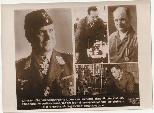 (Pressphoto) Generalleutnant Loerzer erheilt das Ritterkreuz Arbeidskameraden der Siemenswerke erhielten die ersten Kriegsveridnestkreuze