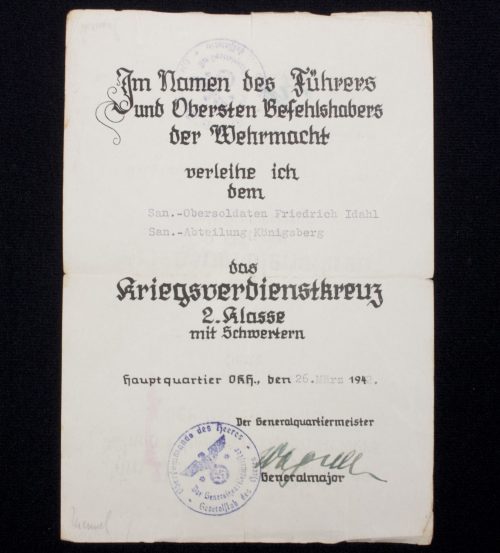 Soldbuch + Wehrpass + Erkennugnsmarke + KVK Urkunde grouping 6.Sanitäter Ers. Abt. 11