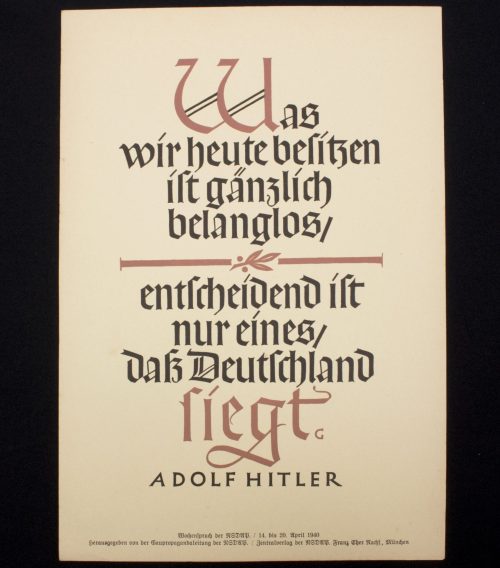 WWII German NSDAP Wochenspruch (propaganda miniposter) – Adolf Hitler (1940)