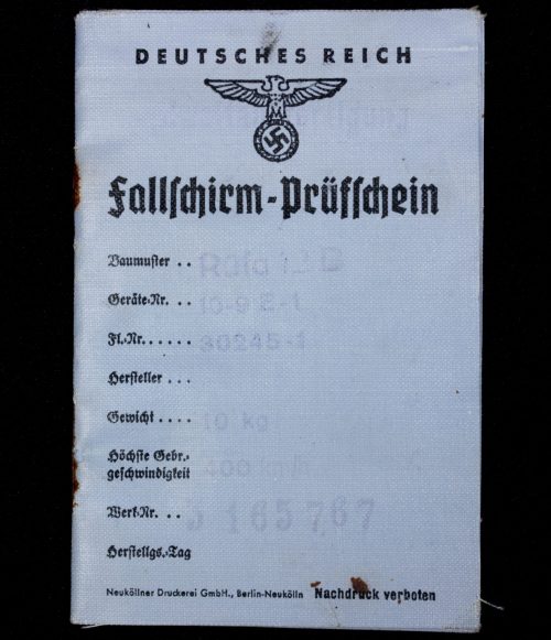 Deutsches Reich Fallschirm-Prüfschein (1944)