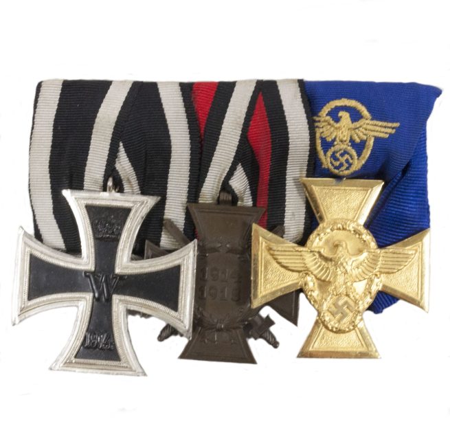 German medalbar with Polizei Dienstauszeichnung 25 Jahre + WWI EK2 + FEK