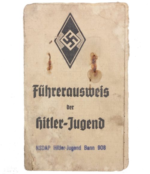 Hitlerjugend (HJ) Führerausweis der Hitler-Jugend - NSDAP Hitler-Jugend Bann 908