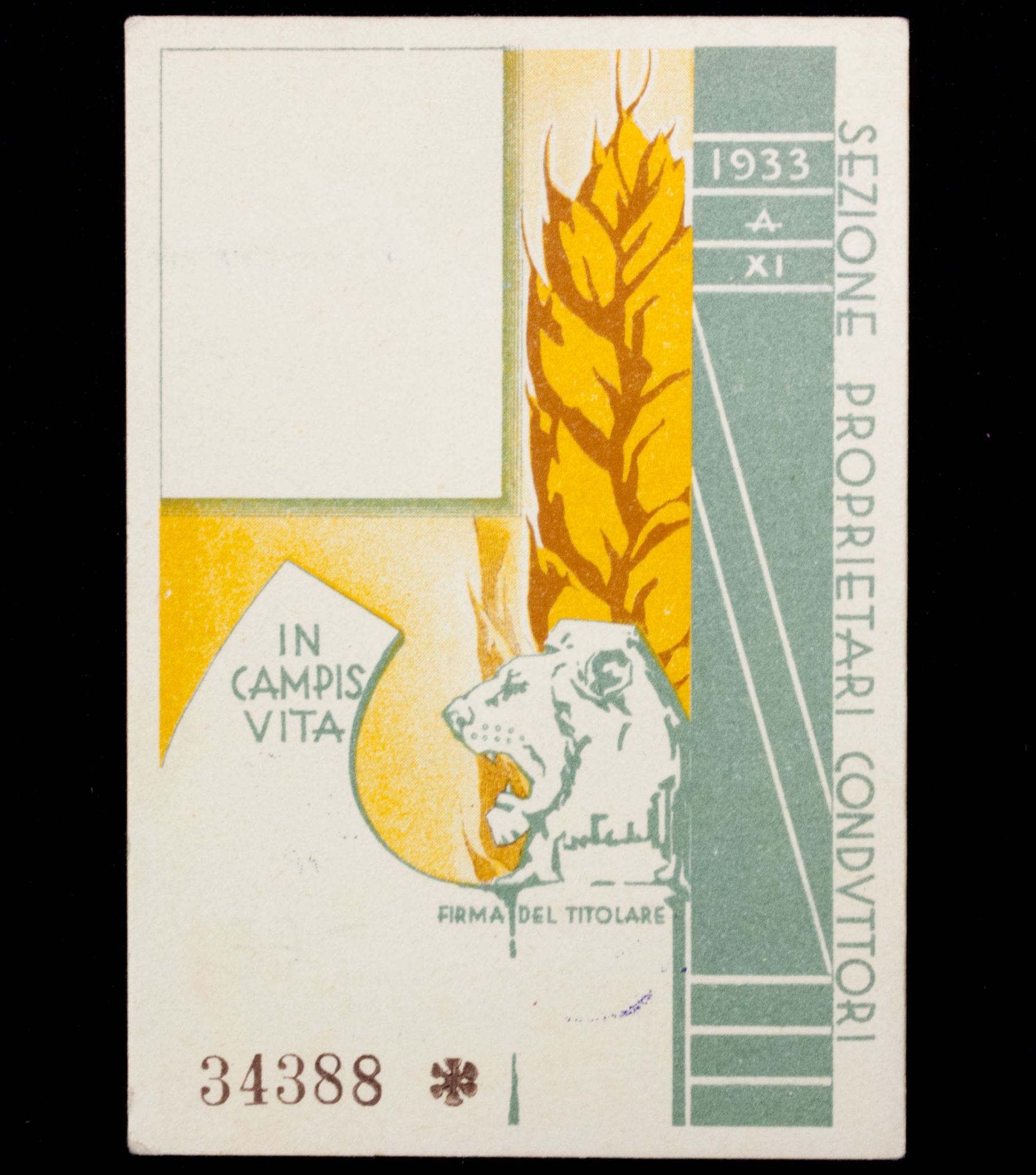 (Italy) Confederazione Nazionale Fascista Degli Agricoltori 1933 card