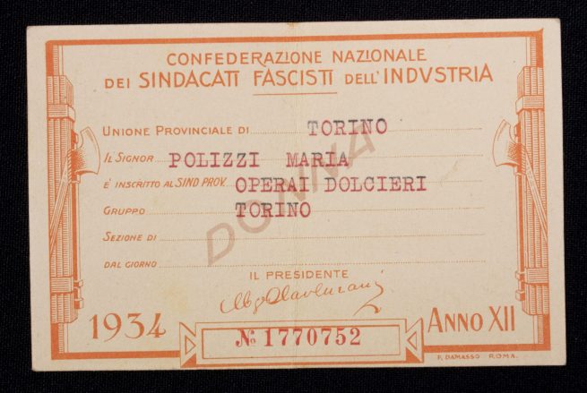 (Italy) Confederazione Nazionale dei Sindacati Fascisti Dell'Industria 1934