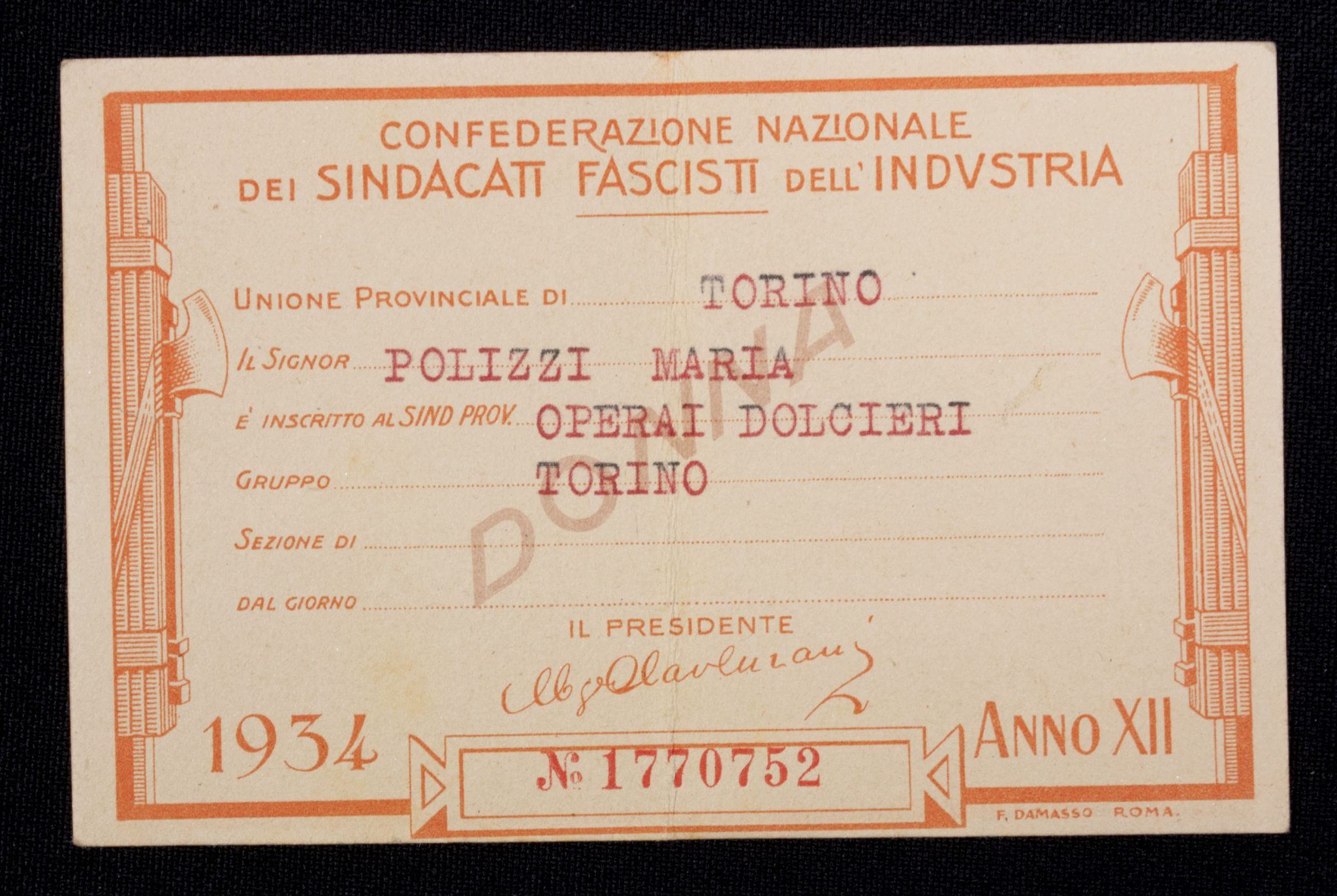 (Italy) Confederazione Nazionale dei Sindacati Fascisti Dell'Industria 1934
