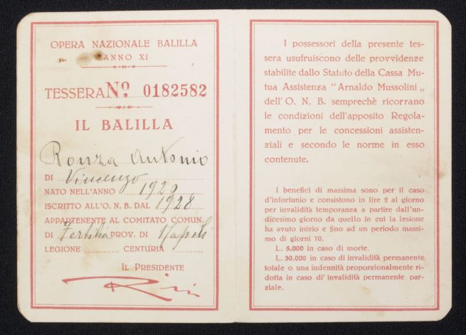 (Italy) ONB. Opera Nazionale Balilla card