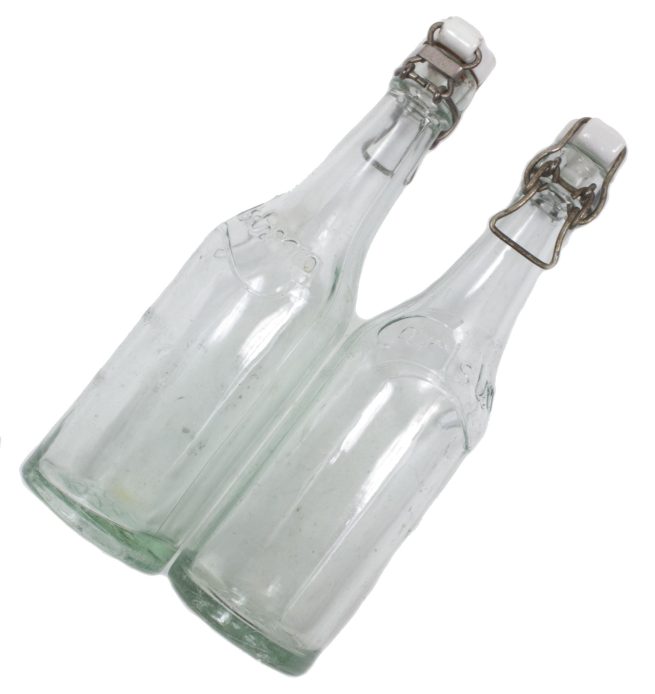 (Denmark) Two Carlsberg Beerlemonade bottles World War II with swastika bottle caps