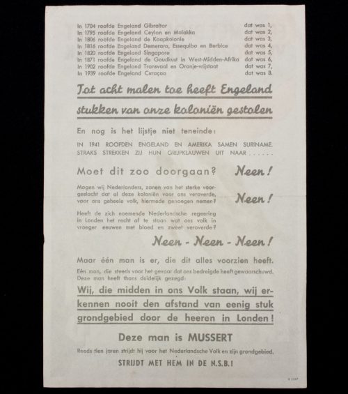 (NSB) Pamphlet Eens met bloed en zweet verworven voor ons volk, nu verraden en verkwanseld