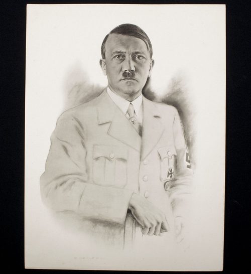 (Photo) Der Führer Adolf Hitler photo-drawing by E.Denzel (Large size 32x24cm)