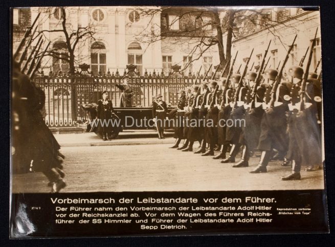 (Pressphoto) SS - Vorbeimarsch der Leibstandarte vor dem Führer, Himmler, Sepp Dietrich (24x18cm)