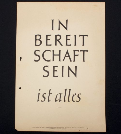 WWII German Wochenspruch (propaganda miniposter) In Bereitschaft sein is alles (1942)