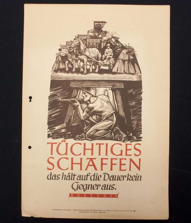 WWII German Wochenspruch (propaganda miniposter) Tüchtiges Schaffen (1942)