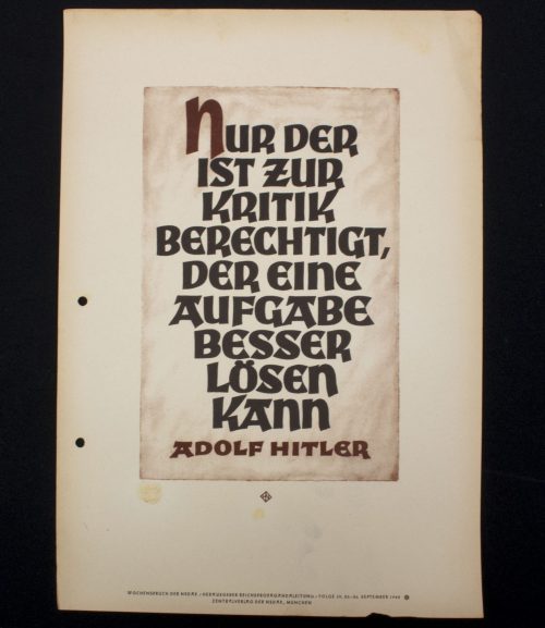 WWII German Wochenspruch (propaganda miniposter) with a saying of Adolf Hitler (1942)