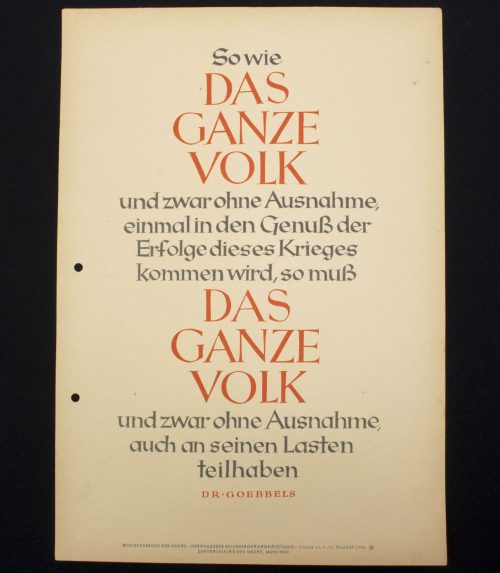 WWII German Wochenspruch (propaganda miniposter) with a saying of Dr. Goebbels