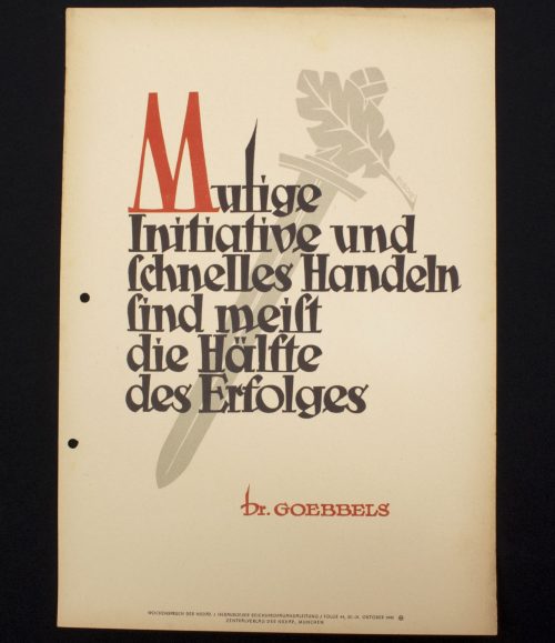 WWII German Wochenspruch (propaganda miniposter) with a saying of Dr. Goebbels
