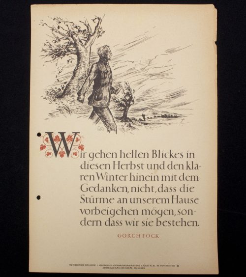 WWII German Wochenspruch (propaganda miniposter) with a saying of Gorch Fock (1942)