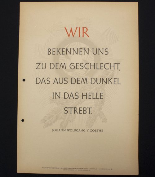 WWII German Wochenspruch (propaganda miniposter) with a saying of Johann Wolfgang Goethe