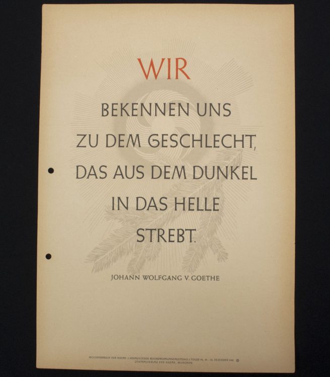 WWII German Wochenspruch (propaganda miniposter) with a saying of Johann Wolfgang Goethe