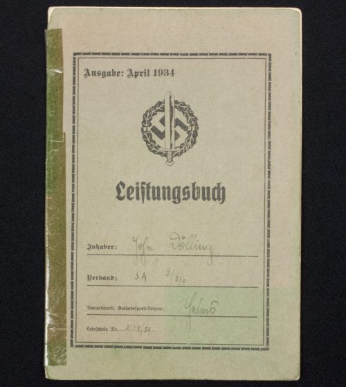 SA Sportabzeichen - Leistungsbuch with passphoto - April 1934