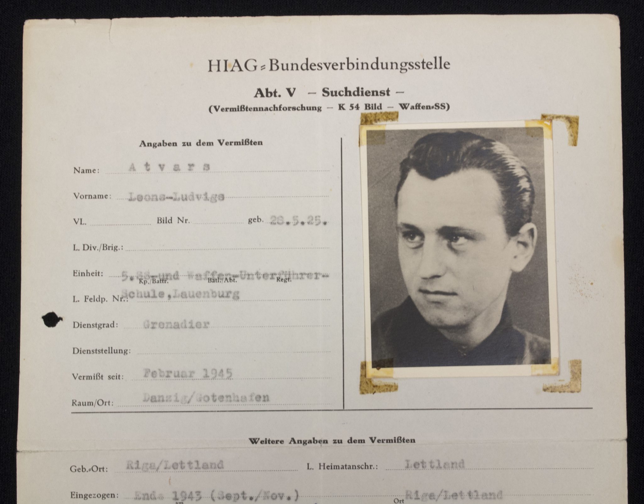 SS - Hiag Tracing Service File card for a SS-Grenadier