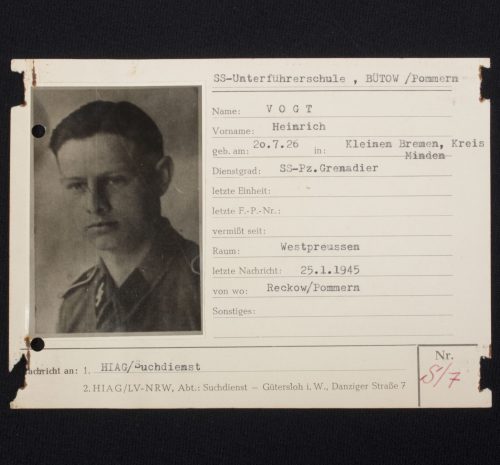 SS - Hiag Tracing Service File card for a SS-Pz.Grenadier