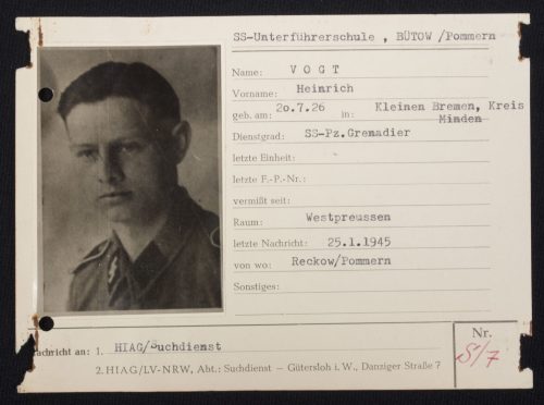 SS - Hiag Tracing Service File card for a SS-Pz.Grenadier