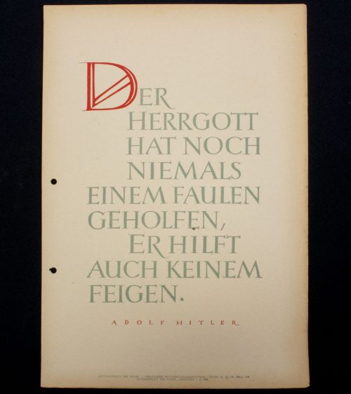 WWII German Wochenspruch (propaganda miniposter) with a saying of Adolf Hitler