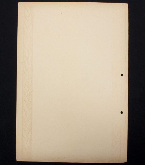 WWII German Wochenspruch (propaganda miniposter) with a saying of Adolf Hitler. These “Wochensprucher” were official by the NSDAP published little propagandaposters, that could because of their small sizes easily be hung up in houses (e.g. in the kitchen), but also in public buildings, et cetera. The here offered Wochenspruch is a very rare one with an image of Friedrich der Grosse. It would look amazing when framed. The dimensions of the Wochenspruch are approximately 35 x 24 centimeters. In very good condition, perforated. It’s a very rare Wochenspruch to find!