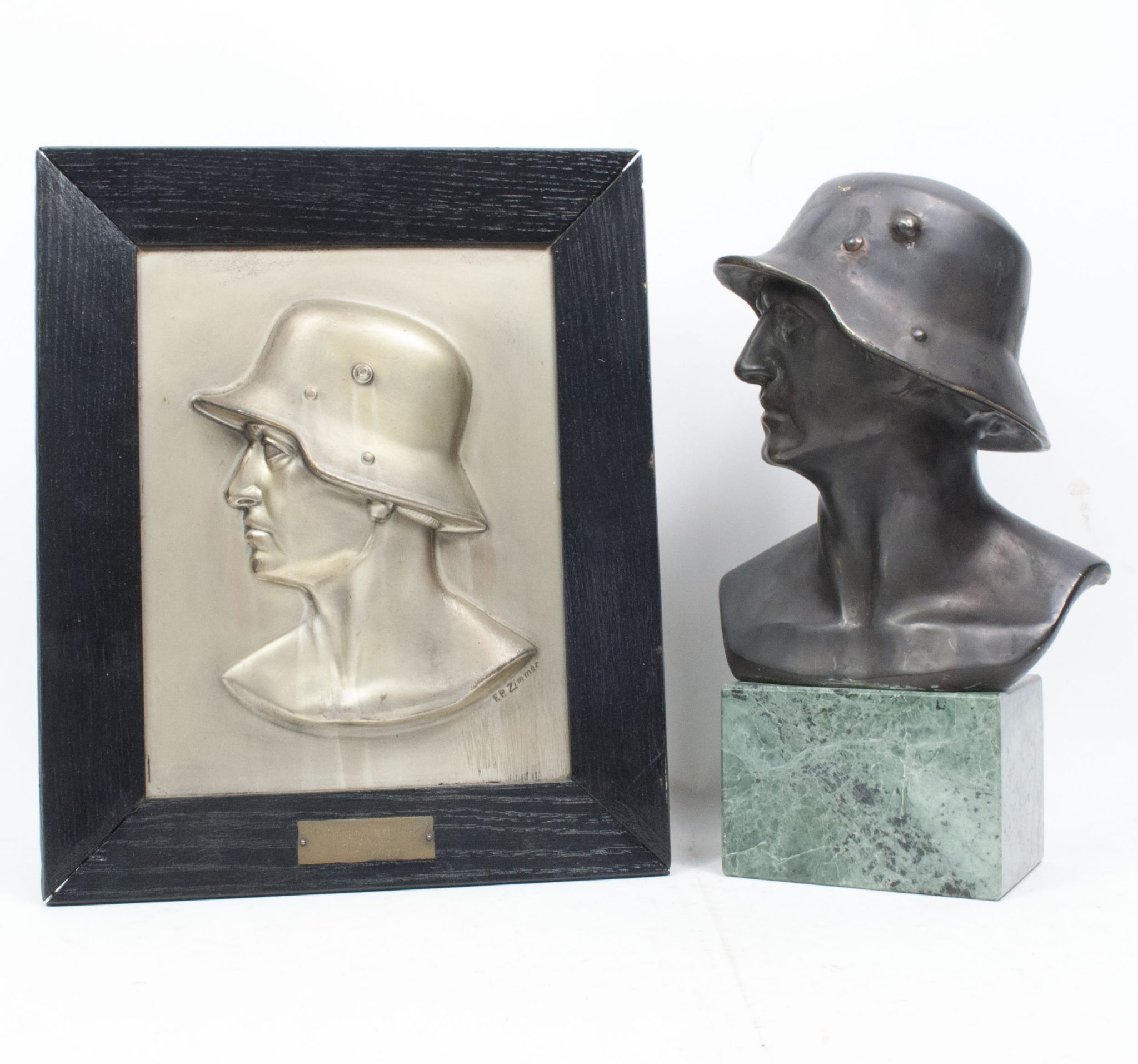 German-World-War-I-Frontsoldier-bust-large-size-30-cm-matching-Stahlhelmbund-Plaque-by-artist-Fritz-P.-Zimmer-VERY-RARE