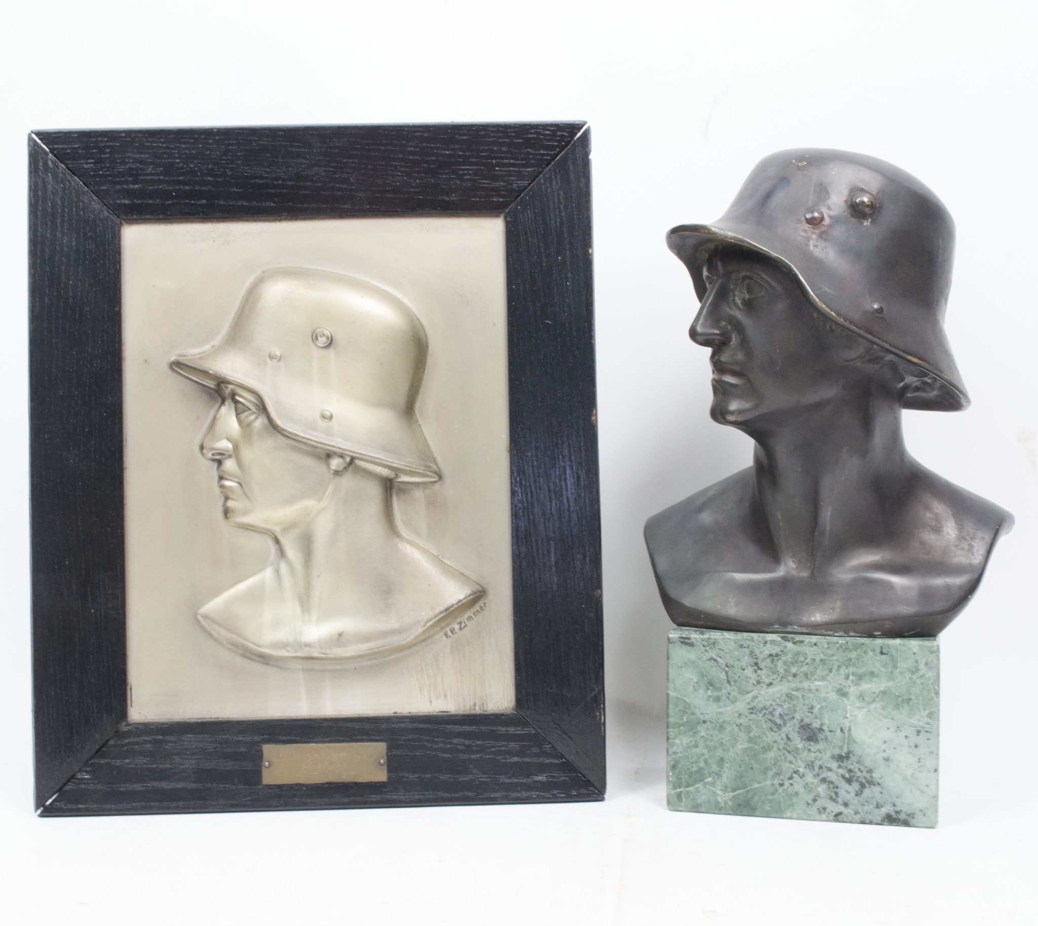 German-World-War-I-Frontsoldier-bust-large-size-30-cm-matching-Stahlhelmbund-Plaque-by-artist-Fritz-P.-Zimmer-VERY-RARE