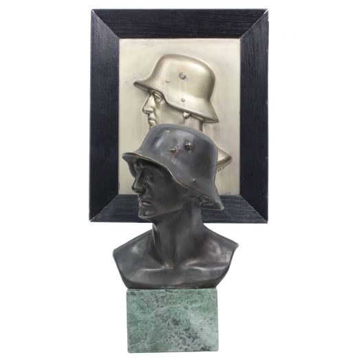 German-World-War-I-Frontsoldier-bust-large-size-30-cm-matching-Stahlhelmbund-Plaque-by-artist-Fritz-P.-Zimmer-VERY-RARE