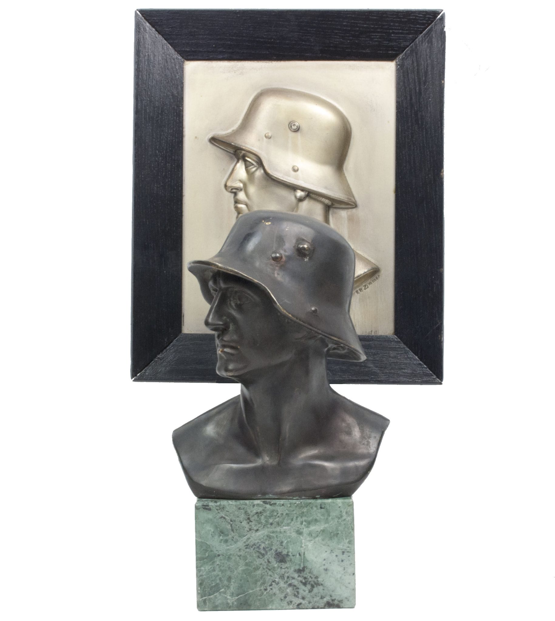 German World War I Frontsoldier bust (large size 30 cm) + matching Stahlhelmbund Plaque by artist Fritz P. Zimmer - VERY RARE - Image 41