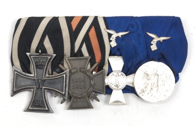 Luftwaffe medalbar with Ek2 + FEK + 18 + 4 year service medals