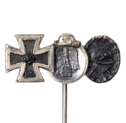 Miniature stickpin with EK2, Ostmedaille, Black woundbadge MM L52 (C.F. Zimmermann) - extremely rare